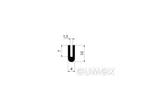 "U" Gummiprofil, 10x4/1,5mm, 60°ShA, EPDM, -40°C/+100°C, schwarz, 